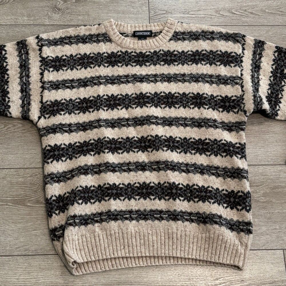 Vintage Jantzen Wool Sweater Mens Large Geometric Pattern‎ Winter 90s Grandpa
